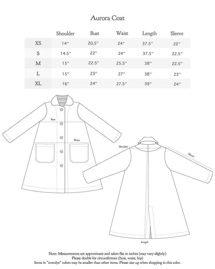 Size chart for Aurora Coat in Linen