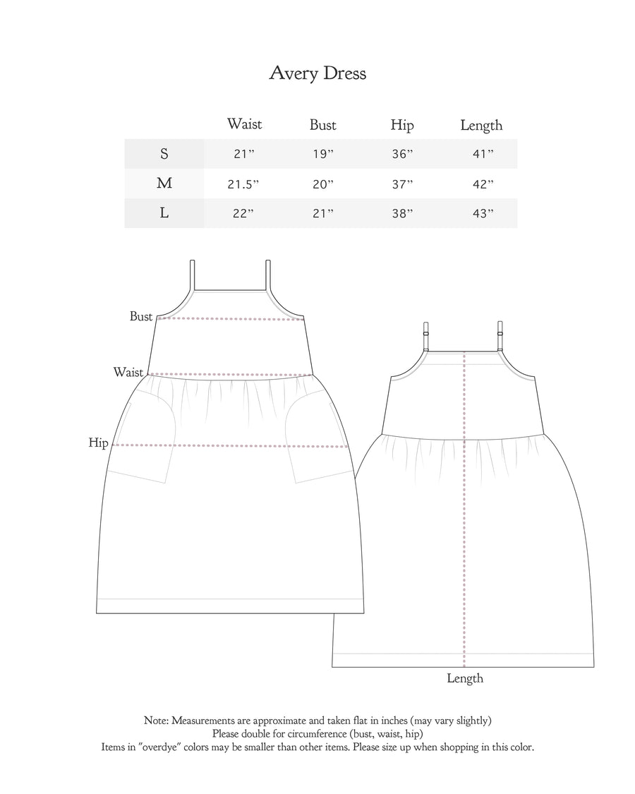 Size chart for Avery Dress