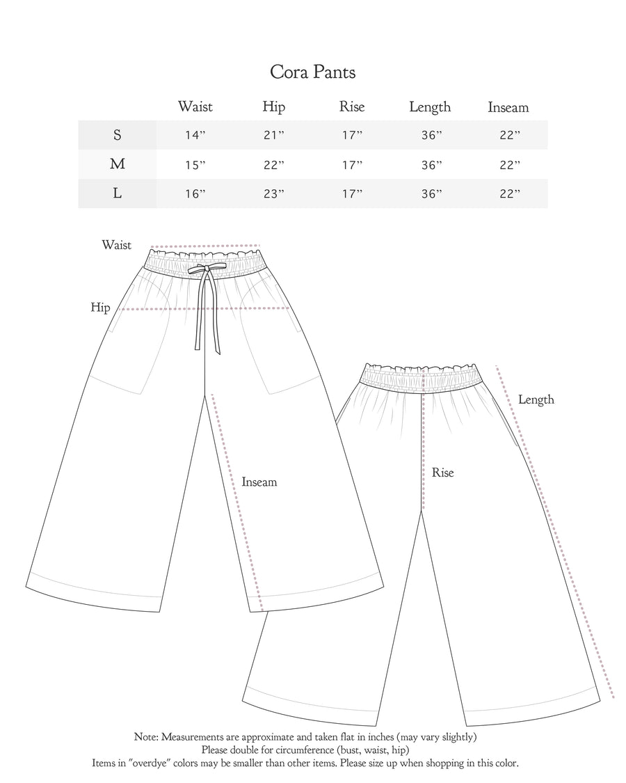 Size chart for Cora Pant