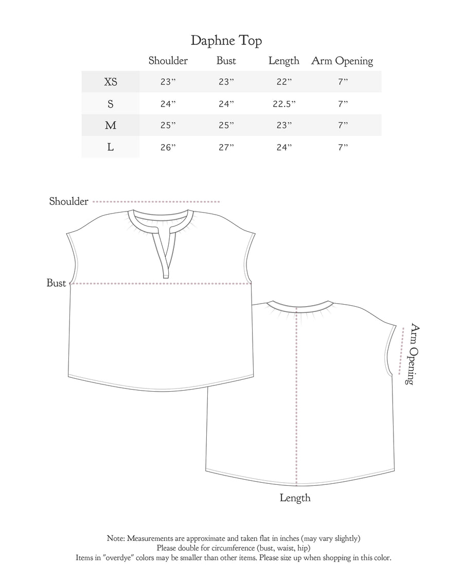 Size chart for Daphne Top