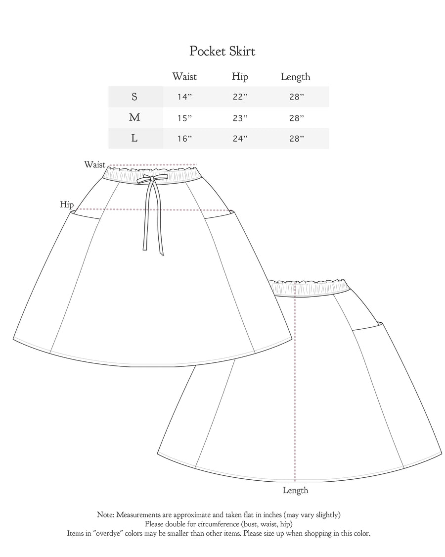 Size chart for Apron Skirt