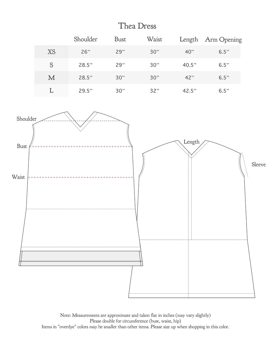 Size chart for Thea Dress SALE
